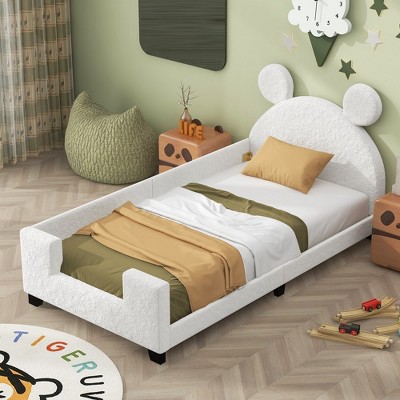 Image of Twin Size Bed Frames, Twin Daybed With Carton Ears Shaped Headboard, Wood Frame, Twin Kids Bed Frame, No Box Spring Required