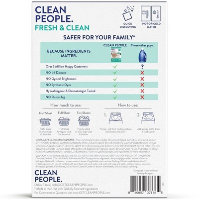 Clean People Laundry Detergent Sheets - Fresh & Clean - 48 Loads: Hypoallergenic, Dye-Free, Vegan, Sensitive Formula