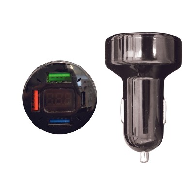 Ciao Tech 12V USB-A 18W 4-Port Car Charger with Voltage LED Display - 3 USB-A, 1 USB-C, 3.0A Quick Charge