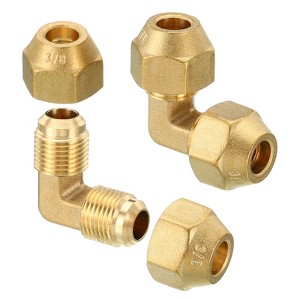 Unique Bargains Brass HVAC Flare 90 Degree Elbow Pipe Adapter Connectors with Nuts - 1 of 4