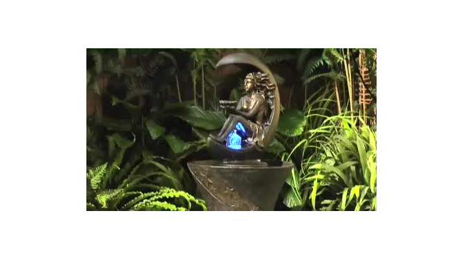 John Timberland Crescent Moon Modern Bubbler Outdoor Floor Water Fountain with LED Light 34" for Yard Garden Patio Home Deck Porch Exterior Balcony, 2 of 11, play video