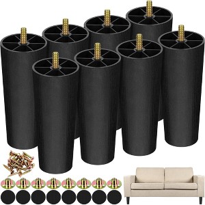 Aoibox 8 Pack 6 Inch Plastic Furniture Legs with M8 T-Nuts Screws Replacement for Sofa Chair Table Bed DIY Projects Black - 1 of 4