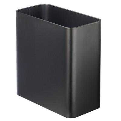 mDesign Stainless Steel Slim Rectangular 2.6 Gallon/10 Liter Waste Basket, Black