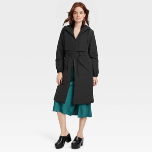 Women's Hooded Relaxed Fit Trench Rain Coat - A New Day™ Black - 1 of 3