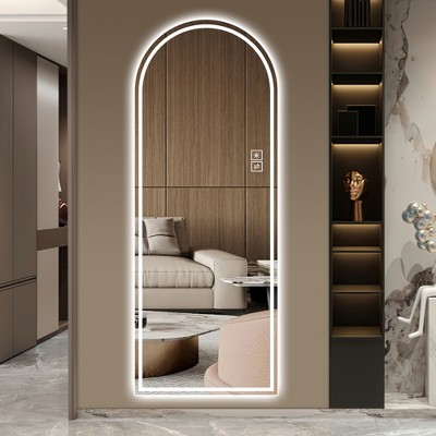 Runesay Silver 65" x 21" Arch Design Full Length Mirror, Full-Length Standing or Wall-Mounted