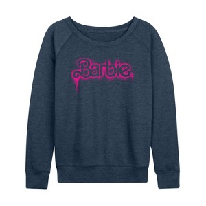 Women's - Barbie - Spray Painted Dripping Lightweight French Terry Wide Neck Long Sleeve Shirt - 1 of 4