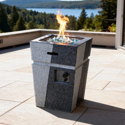 20” Propane Gas Fire Pit Table, 40,000 BTU Outdoor Square Concrete Fire Pit for Patio, Deck, Backyard, Garden – Light Grey-Blue