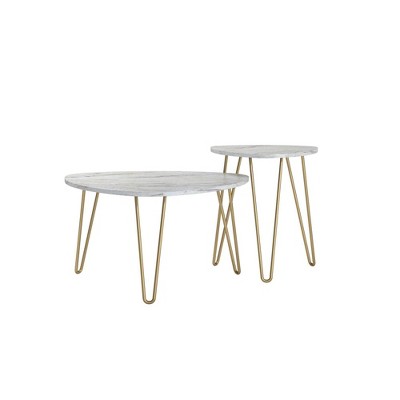 Athena White Marble and Gold Metal Hairpin Nesting Tables