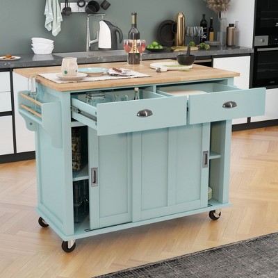 NicBex Mobile Kitchen Island Cart Morden Kitchen Storage Cabinets on Wheels with Sliding Barn Cabinet Door and 2 Drawers for Kitchen