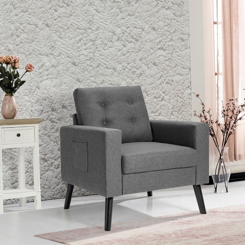 Modern Accent Armchair Upholstered Single Sofa Chair w/ 2-Side Pockets Navy\Beige\Grey, 2 of 13