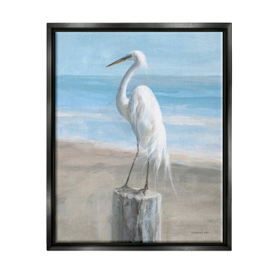 Stupell Industries Egret Coastal Landscape Framed Floater Canvas Wall Art