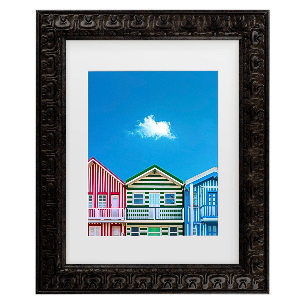 Trademark Fine Art 11"x14" Watson-Hall Beach Houses Costa Nova Beach Portugal Matted Framed Art Dark Gold