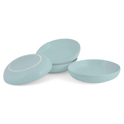 Ice Blue Glossy Ceramic 8.5 Inch Dinner Bowls Set of 4
