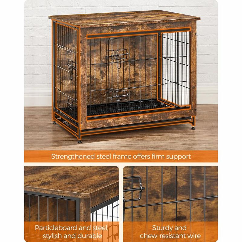 Feandrea Dog Crate Furniture, Modern Kennel for Dogs , Heavy-Duty Dog Cage with Multi-Purpose Removable Tray, Double-Door Dog House, 3 of 10