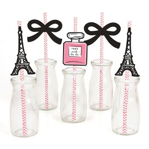Big Dot of Happiness Paris, Ooh La La - Paris Themed Paper Straw Decor - Baby Shower or Birthday Party Striped Decorative Straws - Set of 24 - 1 of 4