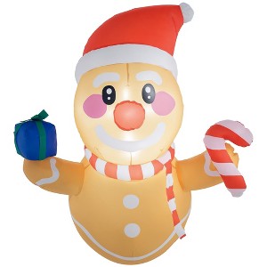 Outsunny 3.4' Christmas Inflatables Hanging Gingerbread Man Holding Gift Box and Candy Cane with LED Lights for Lawn Garden Party - 1 of 4