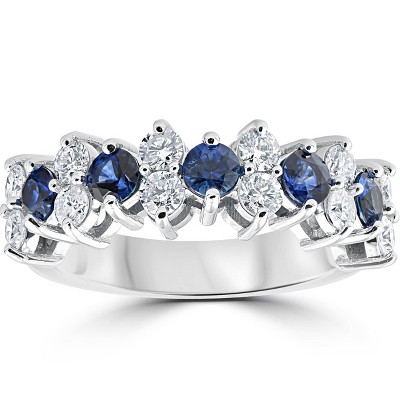 Pompeii3 2 1/2Ct Blue Sapphire & Diamond Wedding Ring 14k White Gold Lab Created