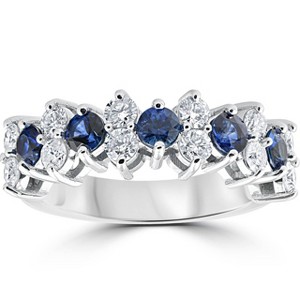 Pompeii3 2 1/2Ct Blue Sapphire & Diamond Wedding Ring 14k White Gold Lab Created - 1 of 4