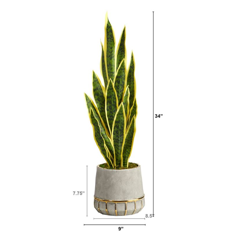 Nearly Natural 34-in Sansevieria Artificial Plant in Stoneware Planter with Gold Trimming, 2 of 5