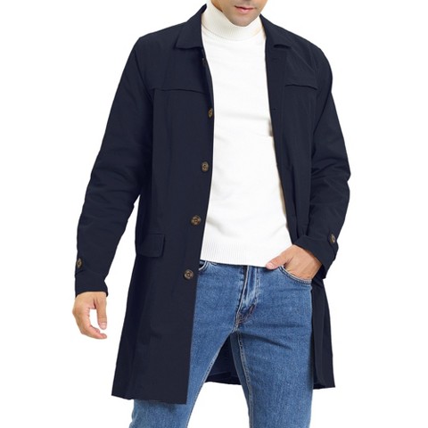 Мужские куртки INSPIRE CHIC Men's Lightweight Solid Color Trench Coat Windbreaker Jacket Navy Blue Small