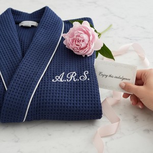 Lotus Linen Women’s Waffle Piping Bathrobe – Lightweight Spa-Style Comfort - 1 of 4