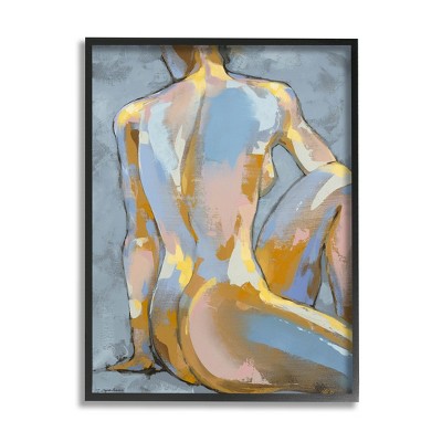 Stupell Industries Modern Blue Brushed Sitting Nude Framed Giclee Art