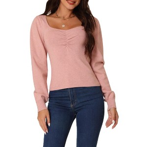 Seta T Women's Ribbed Knit Long Sleeve Sweetheart Neck Pullover Sweater - 1 of 4