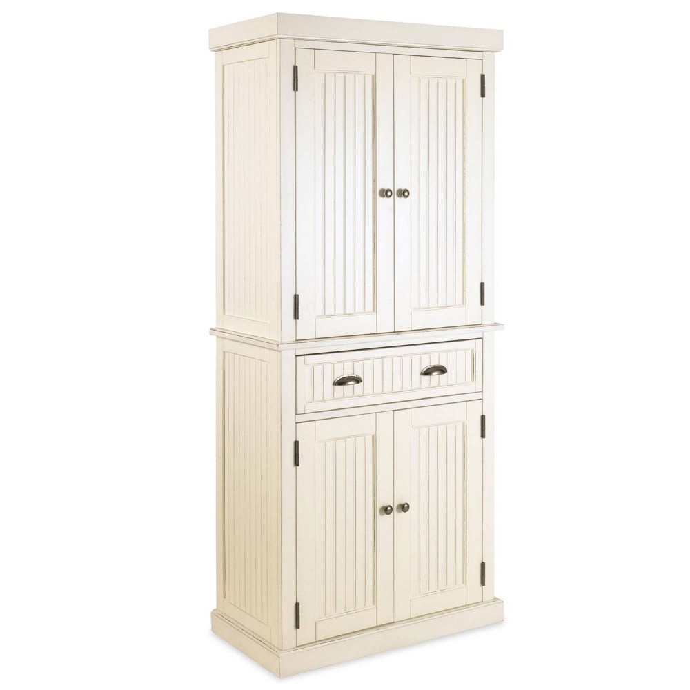 Nantucket Pantry Off White - Homestyles: Coastal Style Storage, 4-Door Hardwood Cabinet with Adjustable Shelves