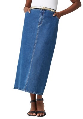 Jessica London Women's Plus Size True Fit Stretch Denim Midi Skirt