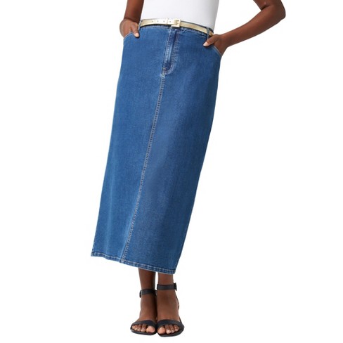 Jessica London Women s Plus Size True Fit Stretch Denim Midi Skirt 30 W Medium Stonewash Target