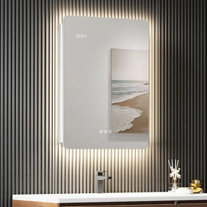 HBEZON Medicine Cabinet with Mirrors and Lights, Wall Mount LED Bathroom Cabinet, Defogger, Dimmable, Clock, Temp, Aluminum, Silver - 1 of 4