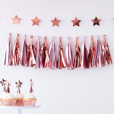 pink and gold tassel garland