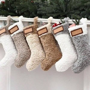 6 Pcs 18 Inch Large Neutral Plush Faux Stockings with Name, Rustic Farmhouse Xmas Stocking Personalized Modern - 1 of 4