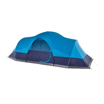 Outbound 12 Person 3 Season Lightweight Easy Up Dome Tent with Heavy Duty 600 mm Coated Rainfly, Front Canopy, and Mesh Wall, Light Blue & Navy