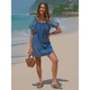 EXLURA Womens Summer Denim Short Puff Sleeve Dresses Knit Loose Plus Size Short Mini Dress 2025 Trendy Outfit - 2 of 4