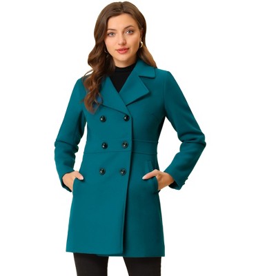 Allegra K Women's Notched Lapel Double Breasted Long Trench Coat