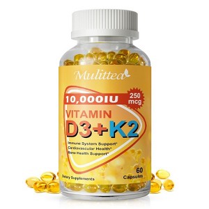 Mulittea 10000 IU Vitamin D3 K2, Support Bone & Joint Health, Increase Immunity, 60 Softgels - 1 of 4