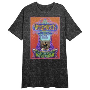 Woodstock Logo Women's Black Heather Night Shirt With Short Sleeves And Crew Neck - 1 of 2