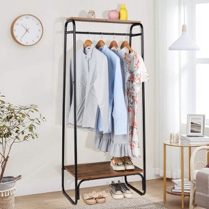 KTMBDW Clothes Rack with Wood Shelf, Freestanding Clothing Rack，Garment Rack, Standing Metal Sturdy Clothing Rack For Small Space - 1 of 4
