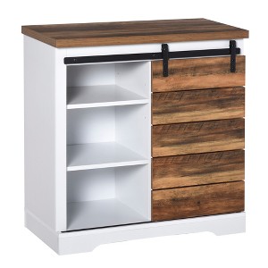 HOMCOM Rustic Farmhouse Accent Buffet Cabinet, Sideboard with Sliding Barn Door and Interior Shelves, White/Brown - 1 of 4