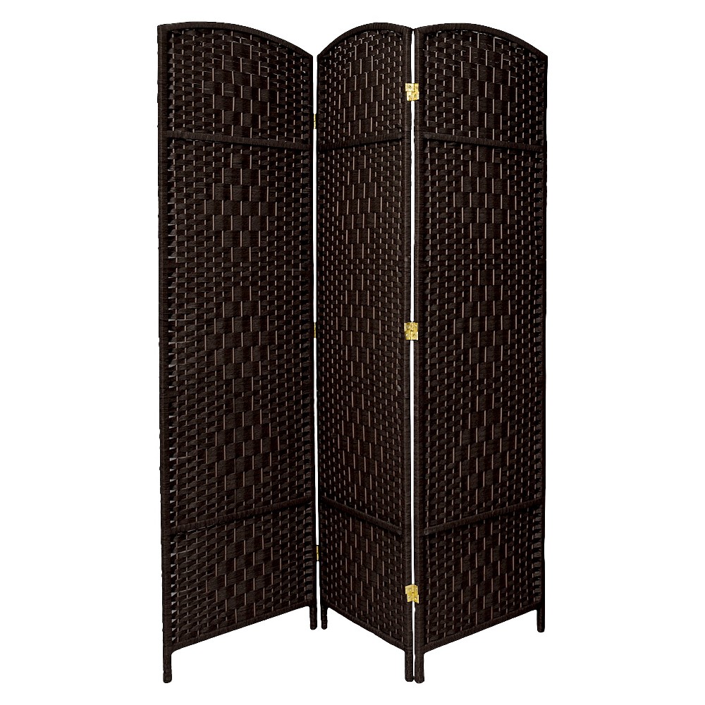 6 ft. Tall Diamond Weave Fiber Room Divider - Black (3 Panels): Privacy Partition, No Assembly Required