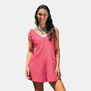 Women's Linen Knotted Strap V-Neck Romper - Cupshe - 1 of 4