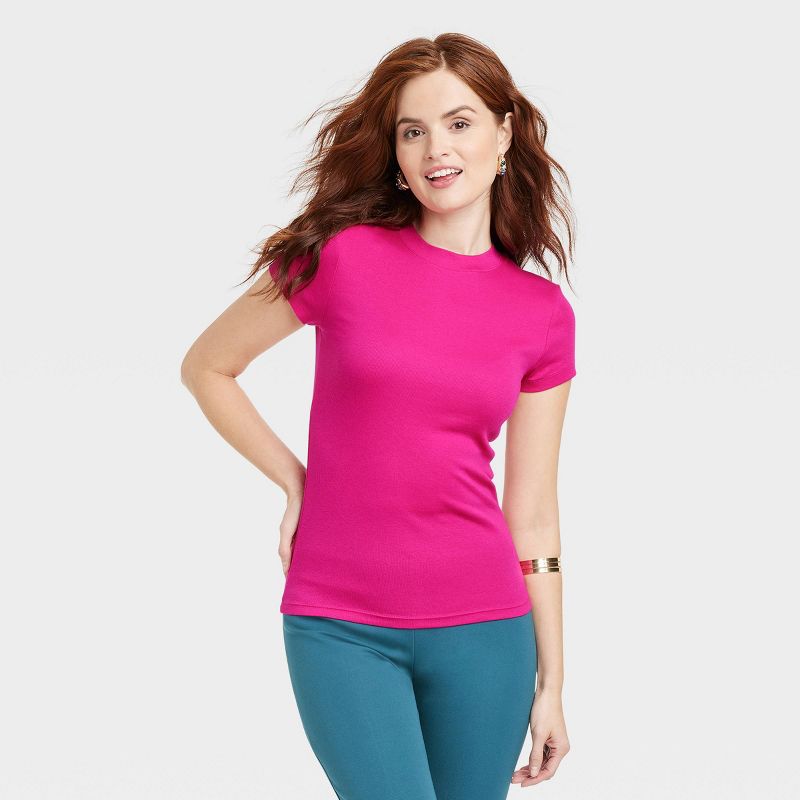 Women's Slim Fit Short Sleeve Ribbed T-Shirt - A New Day™, 1 of 10