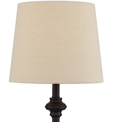 Bronze Metal 3-Piece Floor and Table Lamp Set with Oatmeal Drum Shades