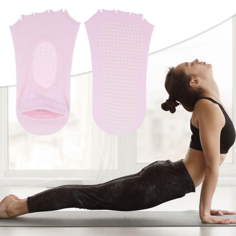 Unique Bargains Non-Slip Yoga Socks Five Toe Socks Pilates Barre Ballet Socks for Women with Grips, 2 of 7