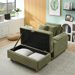 VASIP Green Corduroy Single Sofa with 1 Pillow and 2 Throw Pillows,  Footstool Convertible Storage Space ,for Small Space,Bedroom,Living Room - 1 of 4
