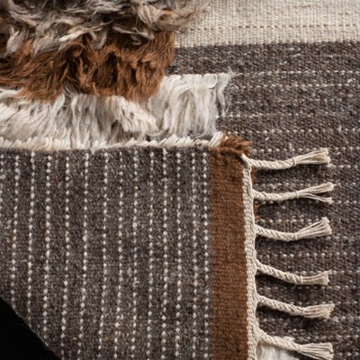 Gray and Brown Hand-Knotted Wool Runner Rug with Tassels