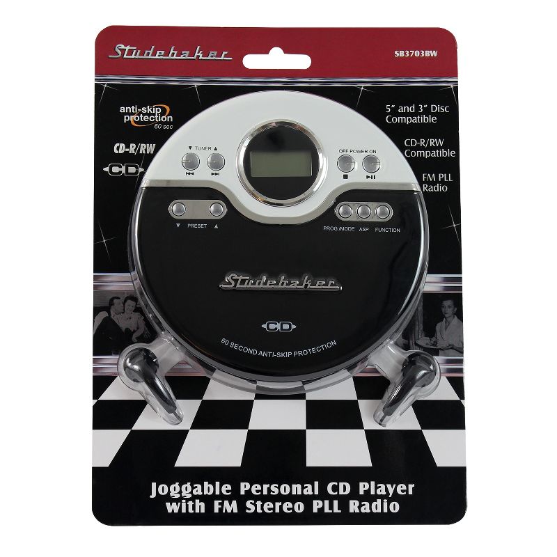 Studebaker Personal CD Player with FM Radio, 60 Second ASP and Earbuds (SB3703) - Black, 2 of 6