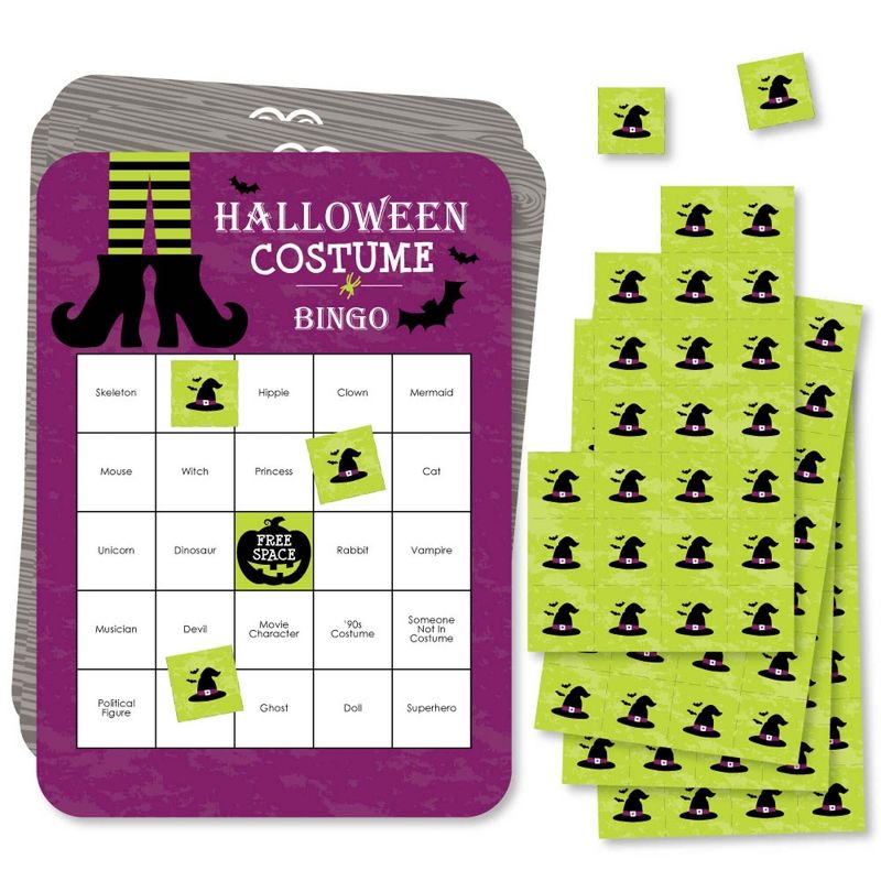 Big Dot of Happiness Happy Halloween - Bar Bingo Cards and Markers - Witch Party Shaped Bingo Game - Set of 18, 1 of 5
