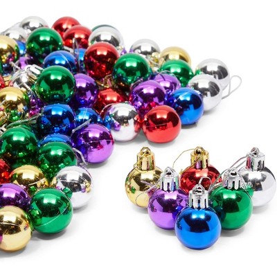 Okuna Outpost 96 Pack Mini Christmas Tree Ball Ornaments, Christmas Decorations Holiday Decor, 6 Colors, 1.1 x 1.6 in